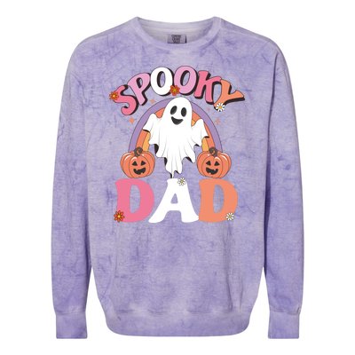 Family Retro Spooky Dad Groovy Retro Halloween Ghost Costume Gift Colorblast Crewneck Sweatshirt