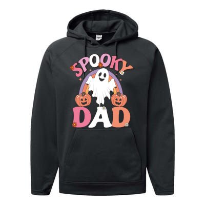 Family Retro Spooky Dad Groovy Retro Halloween Ghost Costume Gift Performance Fleece Hoodie