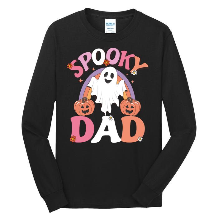 Family Retro Spooky Dad Groovy Retro Halloween Ghost Costume Gift Tall Long Sleeve T-Shirt