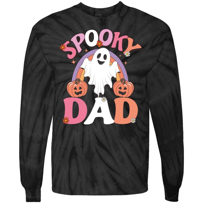 Family Retro Spooky Dad Groovy Retro Halloween Ghost Costume Gift Tie-Dye Long Sleeve Shirt