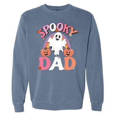 Family Retro Spooky Dad Groovy Retro Halloween Ghost Costume Gift Garment-Dyed Sweatshirt