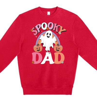 Family Retro Spooky Dad Groovy Retro Halloween Ghost Costume Gift Premium Crewneck Sweatshirt