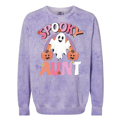 Family Retro Spooky Aunt Groovy Retro Halloween Ghost Costume Gift Colorblast Crewneck Sweatshirt