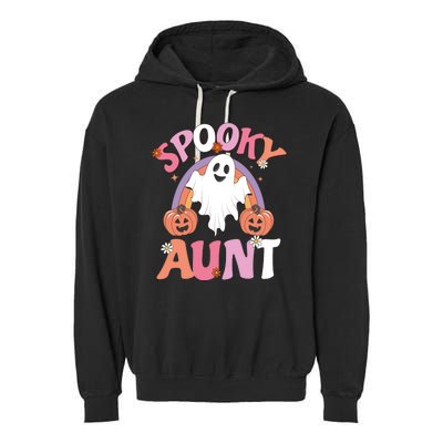 Family Retro Spooky Aunt Groovy Retro Halloween Ghost Costume Gift Garment-Dyed Fleece Hoodie