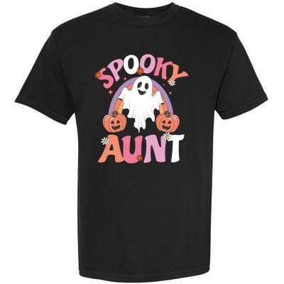 Family Retro Spooky Aunt Groovy Retro Halloween Ghost Costume Gift Garment-Dyed Heavyweight T-Shirt