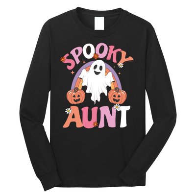 Family Retro Spooky Aunt Groovy Retro Halloween Ghost Costume Gift Long Sleeve Shirt