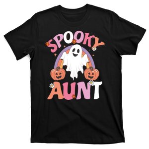 Family Retro Spooky Aunt Groovy Retro Halloween Ghost Costume Gift T-Shirt