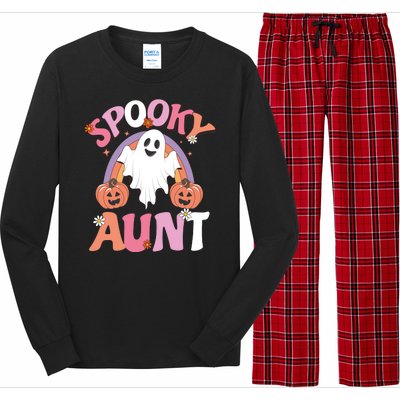 Family Retro Spooky Aunt Groovy Retro Halloween Ghost Costume Gift Long Sleeve Pajama Set