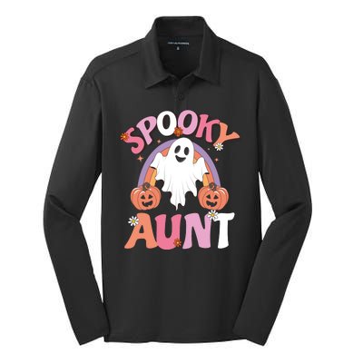 Family Retro Spooky Aunt Groovy Retro Halloween Ghost Costume Gift Silk Touch Performance Long Sleeve Polo