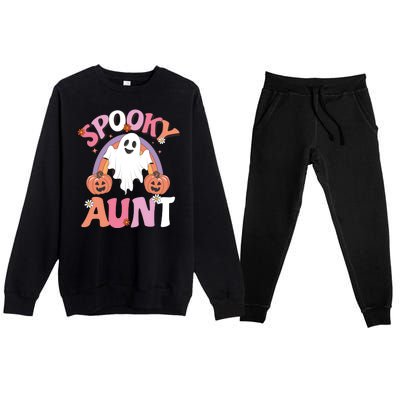 Family Retro Spooky Aunt Groovy Retro Halloween Ghost Costume Gift Premium Crewneck Sweatsuit Set