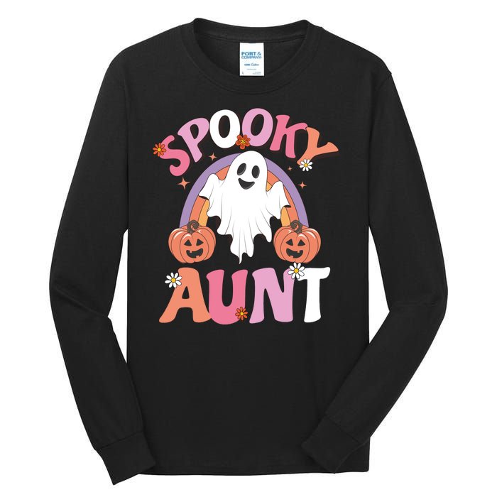 Family Retro Spooky Aunt Groovy Retro Halloween Ghost Costume Gift Tall Long Sleeve T-Shirt