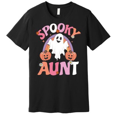 Family Retro Spooky Aunt Groovy Retro Halloween Ghost Costume Gift Premium T-Shirt