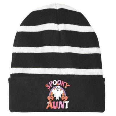 Family Retro Spooky Aunt Groovy Retro Halloween Ghost Costume Gift Striped Beanie with Solid Band