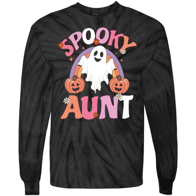 Family Retro Spooky Aunt Groovy Retro Halloween Ghost Costume Gift Tie-Dye Long Sleeve Shirt