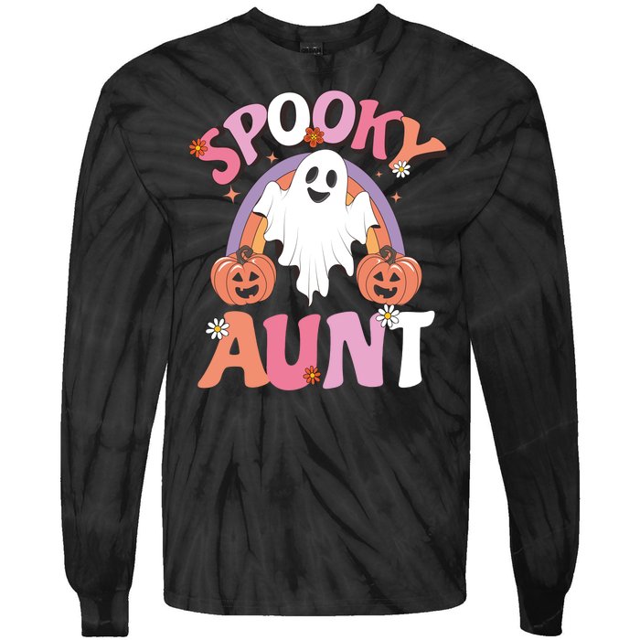 Family Retro Spooky Aunt Groovy Retro Halloween Ghost Costume Gift Tie-Dye Long Sleeve Shirt