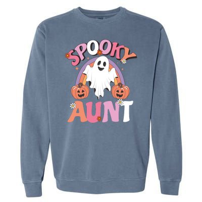 Family Retro Spooky Aunt Groovy Retro Halloween Ghost Costume Gift Garment-Dyed Sweatshirt