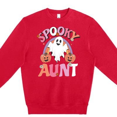 Family Retro Spooky Aunt Groovy Retro Halloween Ghost Costume Gift Premium Crewneck Sweatshirt