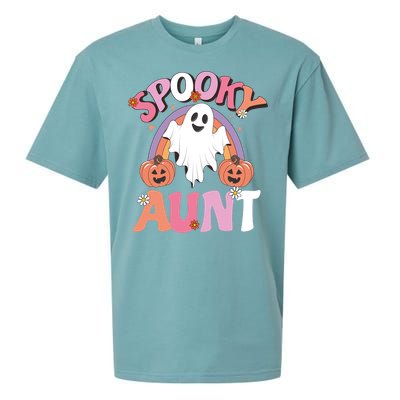 Family Retro Spooky Aunt Groovy Retro Halloween Ghost Costume Gift Sueded Cloud Jersey T-Shirt