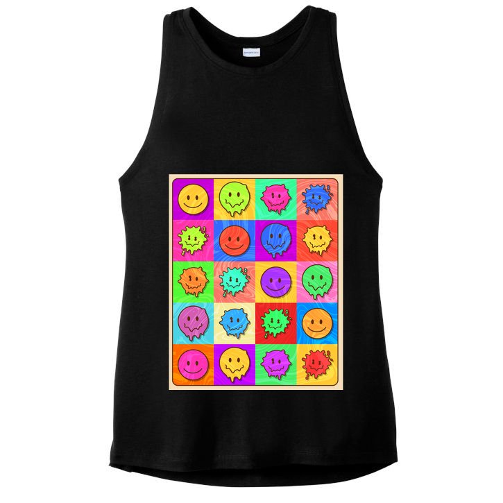 Funny Retro Trippy Smiley Pop Art Poster Ladies PosiCharge Tri-Blend Wicking Tank
