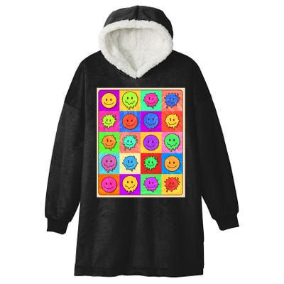 Funny Retro Trippy Smiley Pop Art Poster Hooded Wearable Blanket