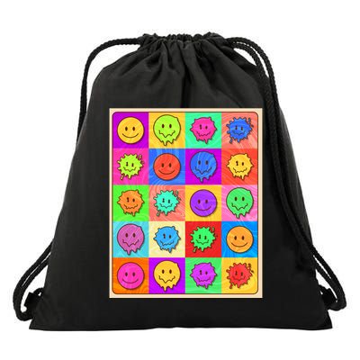 Funny Retro Trippy Smiley Pop Art Poster Drawstring Bag