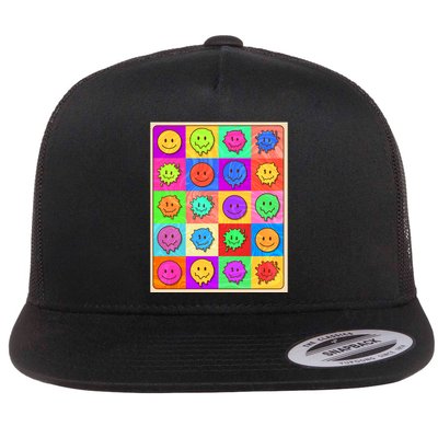 Funny Retro Trippy Smiley Pop Art Poster Flatbill Hat