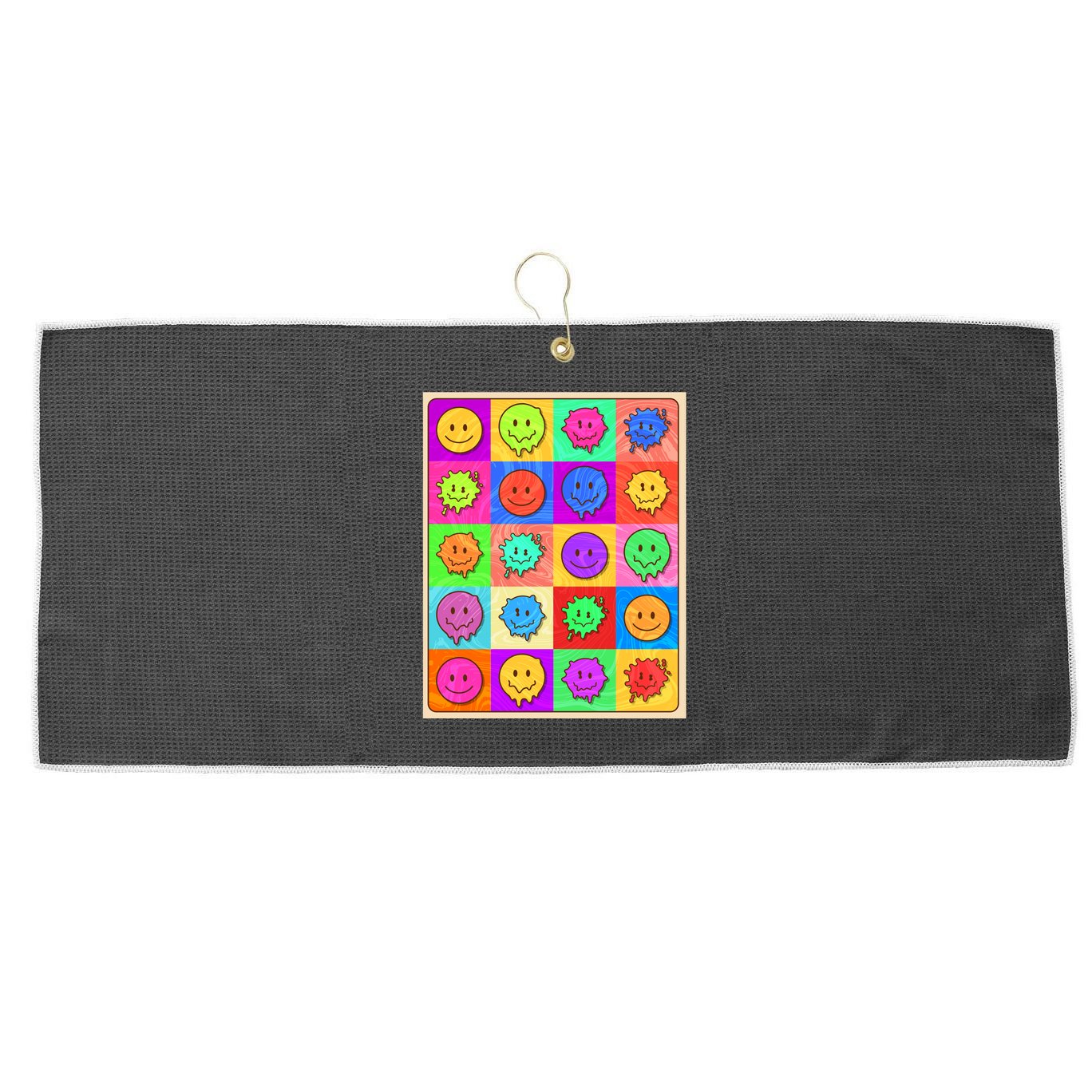 Funny Retro Trippy Smiley Pop Art Poster Large Microfiber Waffle Golf Towel