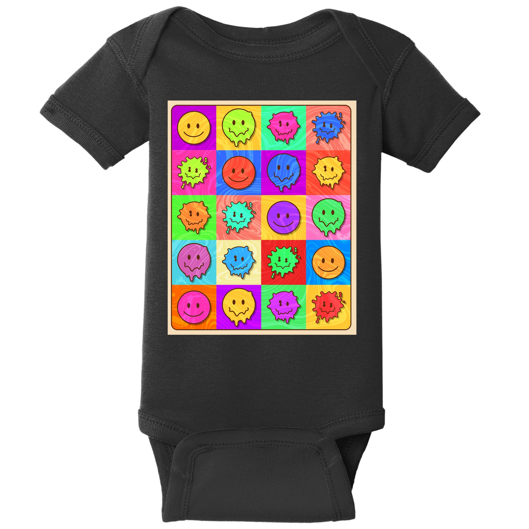 Funny Retro Trippy Smiley Pop Art Poster Baby Bodysuit