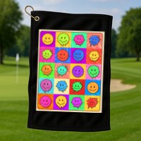 Funny Retro Trippy Smiley Pop Art Poster Golf Towel