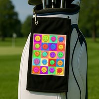 Funny Retro Trippy Smiley Pop Art Poster Golf Towel