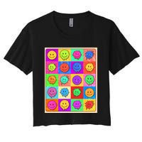 Funny Retro Trippy Smiley Pop Art Poster Women's Crop Top Tee