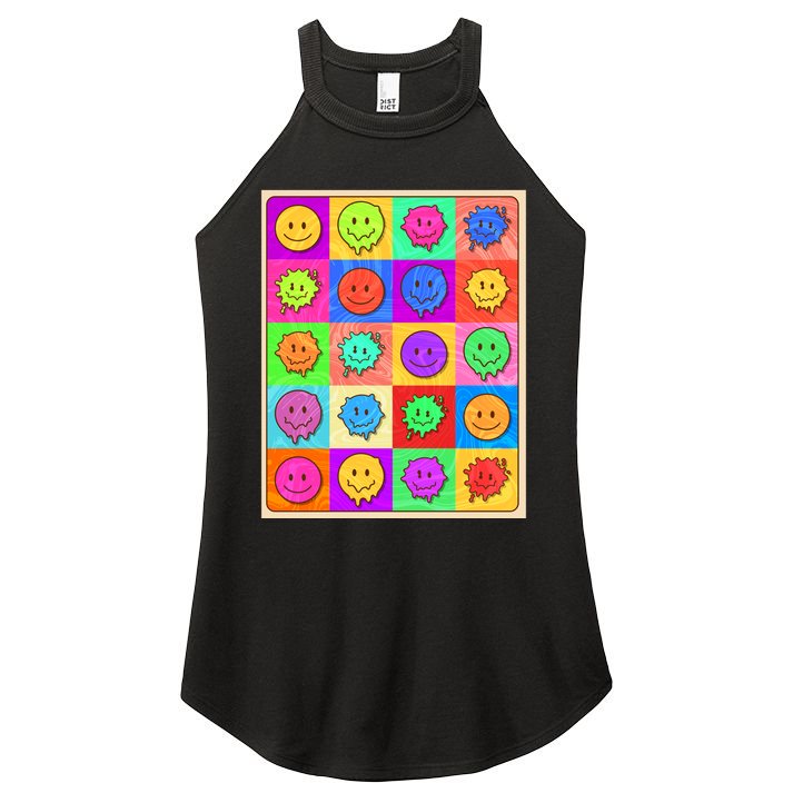Funny Retro Trippy Smiley Pop Art Poster Women's Perfect Tri Rocker Tank