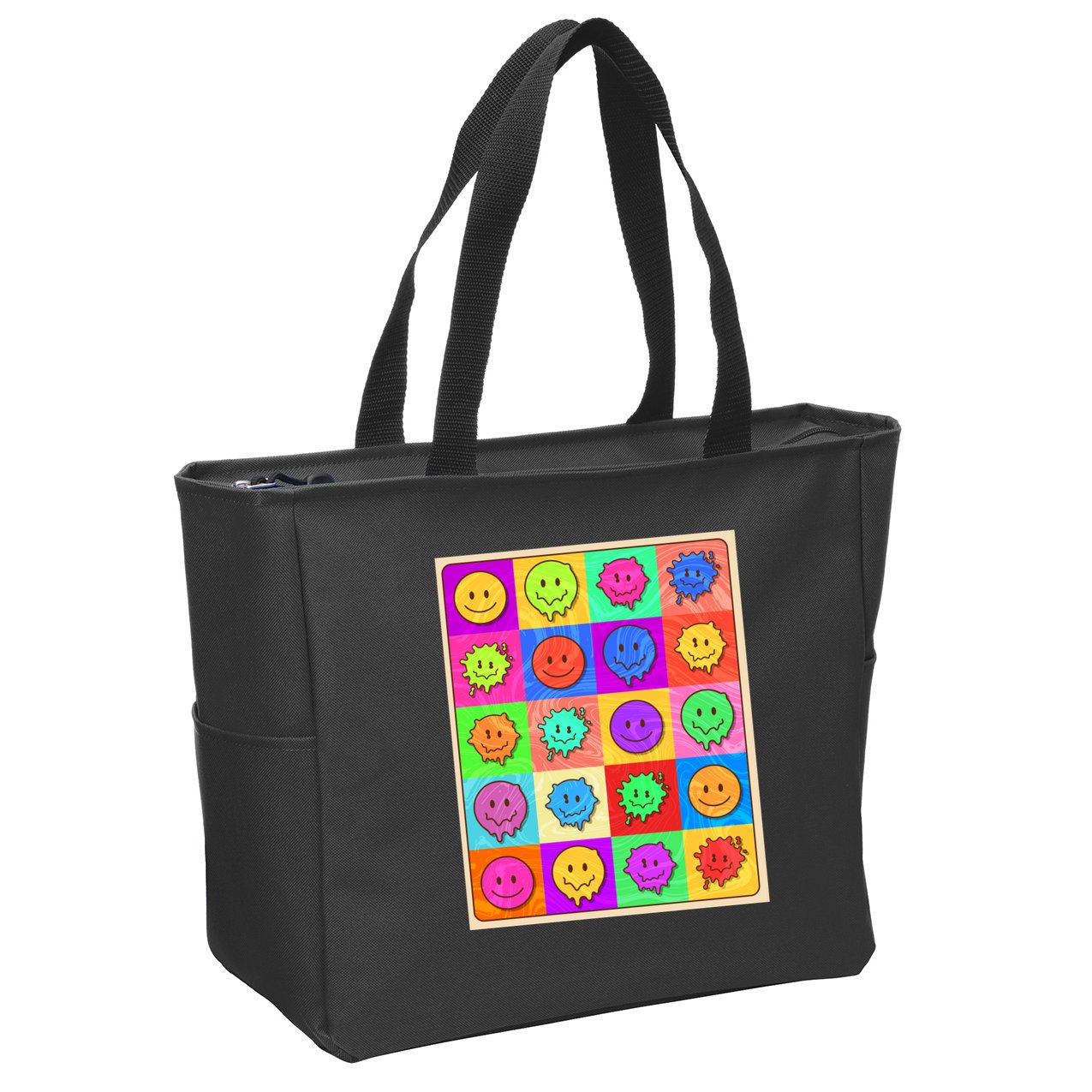 Funny Retro Trippy Smiley Pop Art Poster Zip Tote Bag
