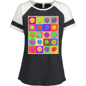 Funny Retro Trippy Smiley Pop Art Poster Enza Ladies Jersey Colorblock Tee