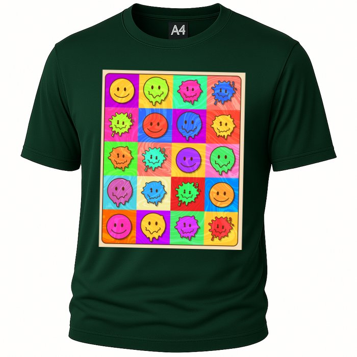 Funny Retro Trippy Smiley Pop Art Poster Cooling Performance Crew T-Shirt