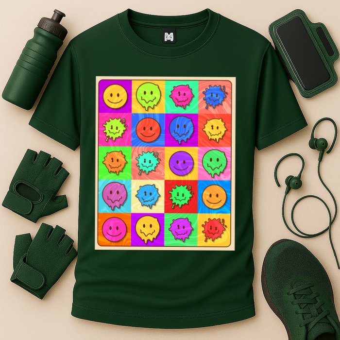 Funny Retro Trippy Smiley Pop Art Poster Cooling Performance Crew T-Shirt