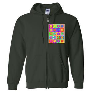 Funny Retro Trippy Smiley Pop Art Poster Full Zip Hoodie