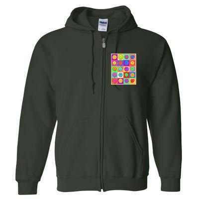 Funny Retro Trippy Smiley Pop Art Poster Full Zip Hoodie