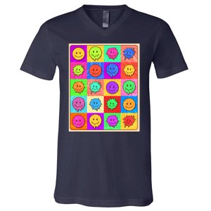 Funny Retro Trippy Smiley Pop Art Poster V-Neck T-Shirt