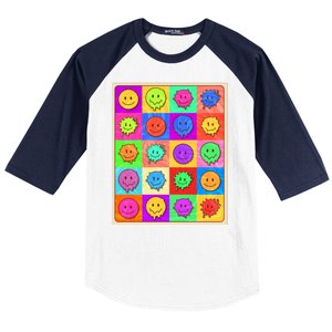 Funny Retro Trippy Smiley Pop Art Poster Baseball Sleeve Shirt