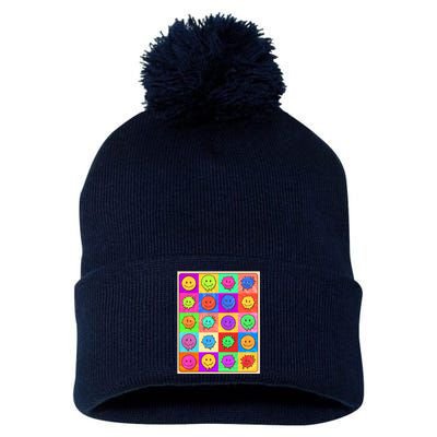 Funny Retro Trippy Smiley Pop Art Poster Pom Pom 12in Knit Beanie