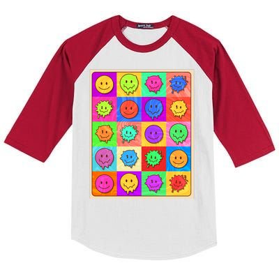 Funny Retro Trippy Smiley Pop Art Poster Kids Colorblock Raglan Jersey