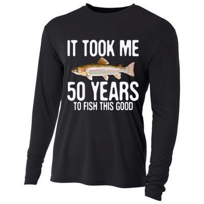 Funny Rainbow Trout Fishing 50th Birthday 50 Years To Fish Cooling Performance Long Sleeve Crew