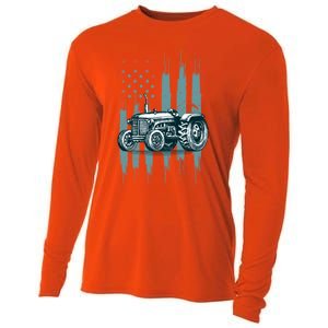 Farmer Rancher Truck Drive Driver Us Flag American Tractor Gift Cooling Performance Long Sleeve Crew