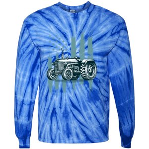 Farmer Rancher Truck Drive Driver Us Flag American Tractor Gift Tie-Dye Long Sleeve Shirt