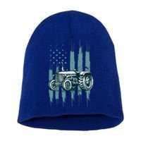 Farmer Rancher Truck Drive Driver Us Flag American Tractor Gift Short Acrylic Beanie