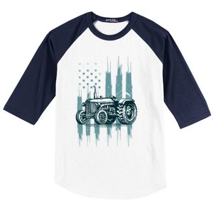 Farmer Rancher Truck Drive Driver Us Flag American Tractor Gift Baseball Sleeve Shirt