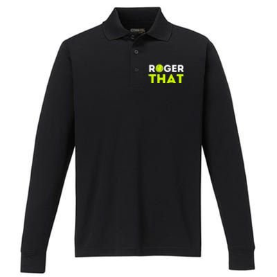 Funny Roger That Gift Funny Tennis Player & Tennis Coach Gift Performance Long Sleeve Polo