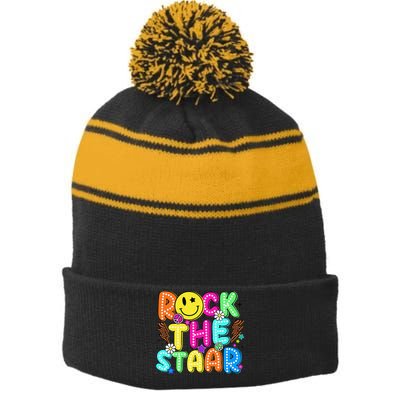 Funny Rock The Test Testing Day Teacher Student Motivational Stripe Pom Pom Beanie