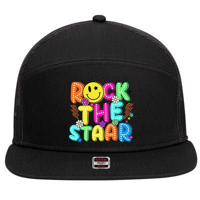Funny Rock The Test Testing Day Teacher Student Motivational 7 Panel Mesh Trucker Snapback Hat